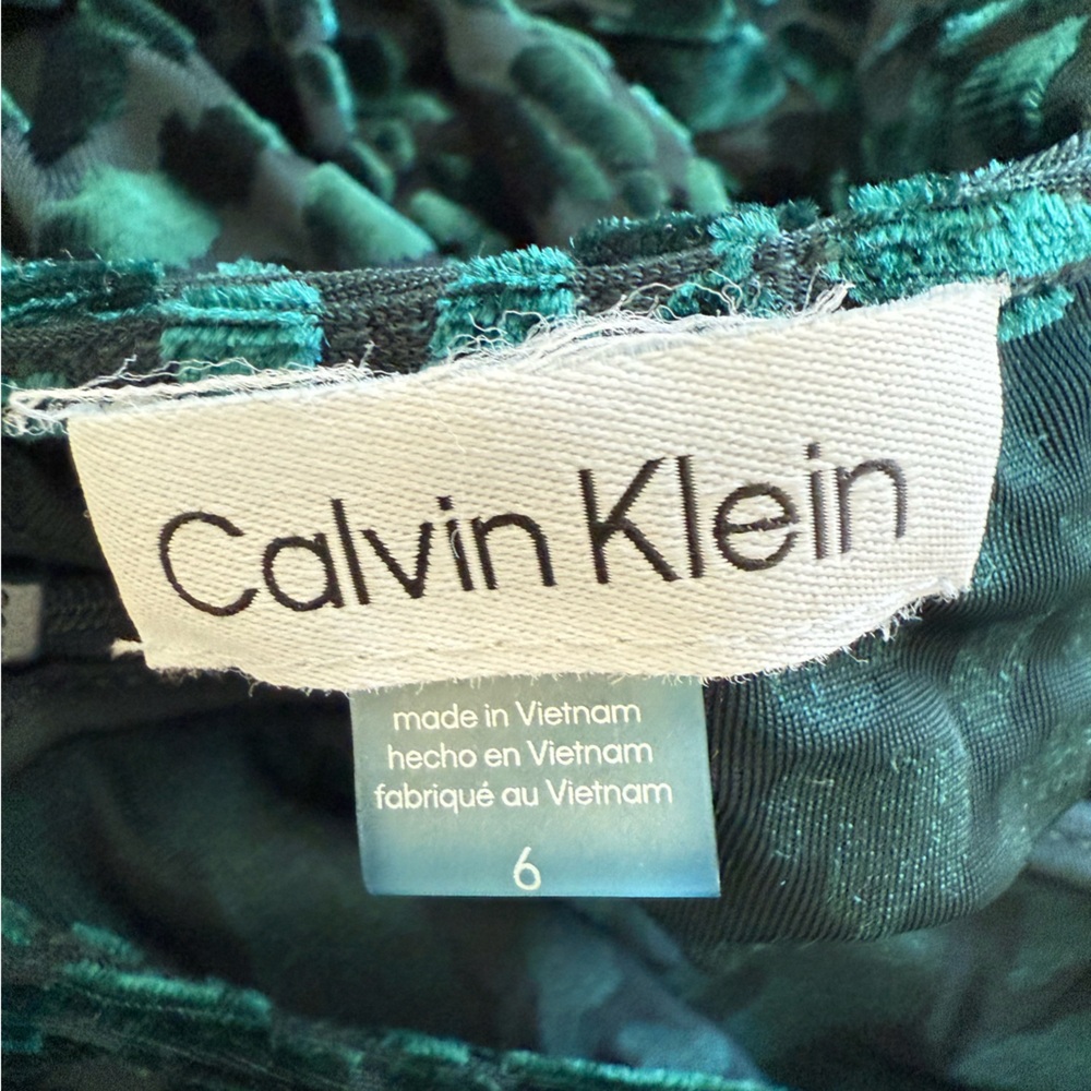 Calvin Klein Green Velvet Burnout Leopard Print Faux Wrap V Neck Midi Dress 6 - Picture 9 of 12
